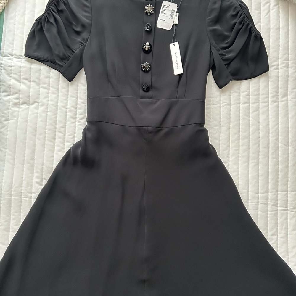 Marc Jacobs Black Puff Sleeve A-Line Dress